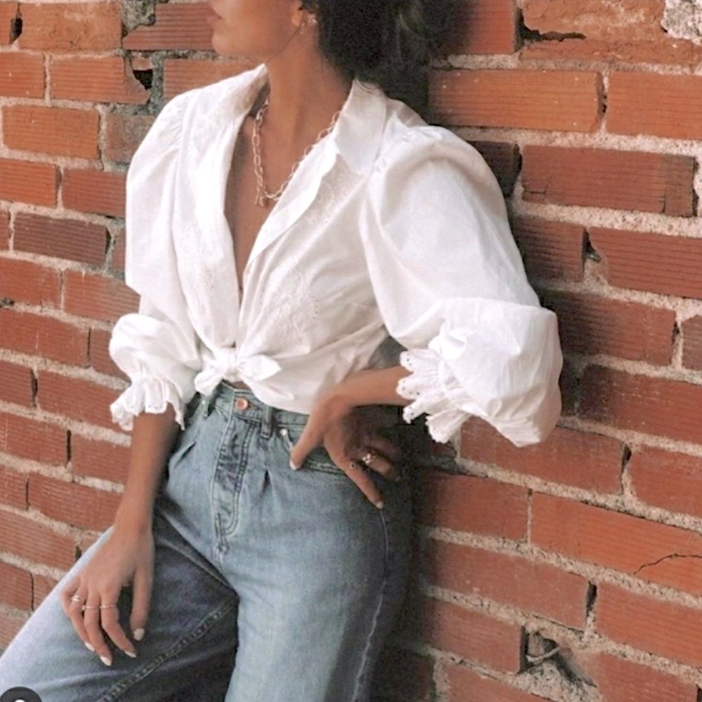 Zara Embroidered Poplin Top HTF